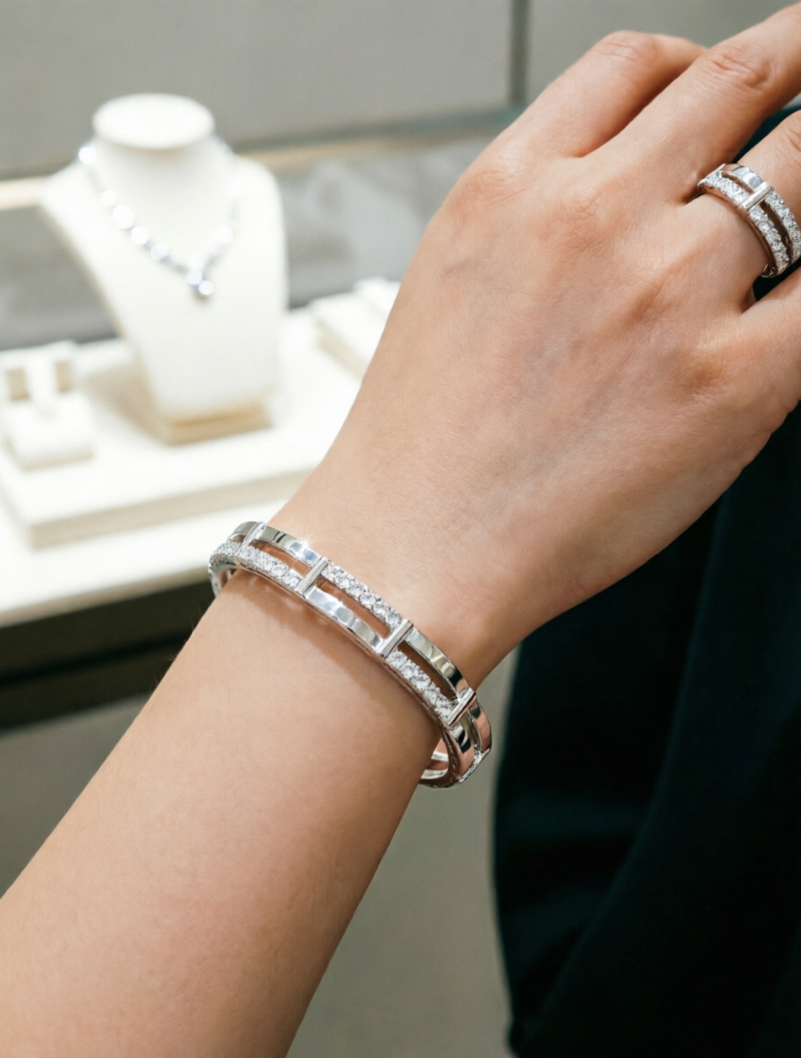 Embellished Cut-Out Bracelet and Ring Set