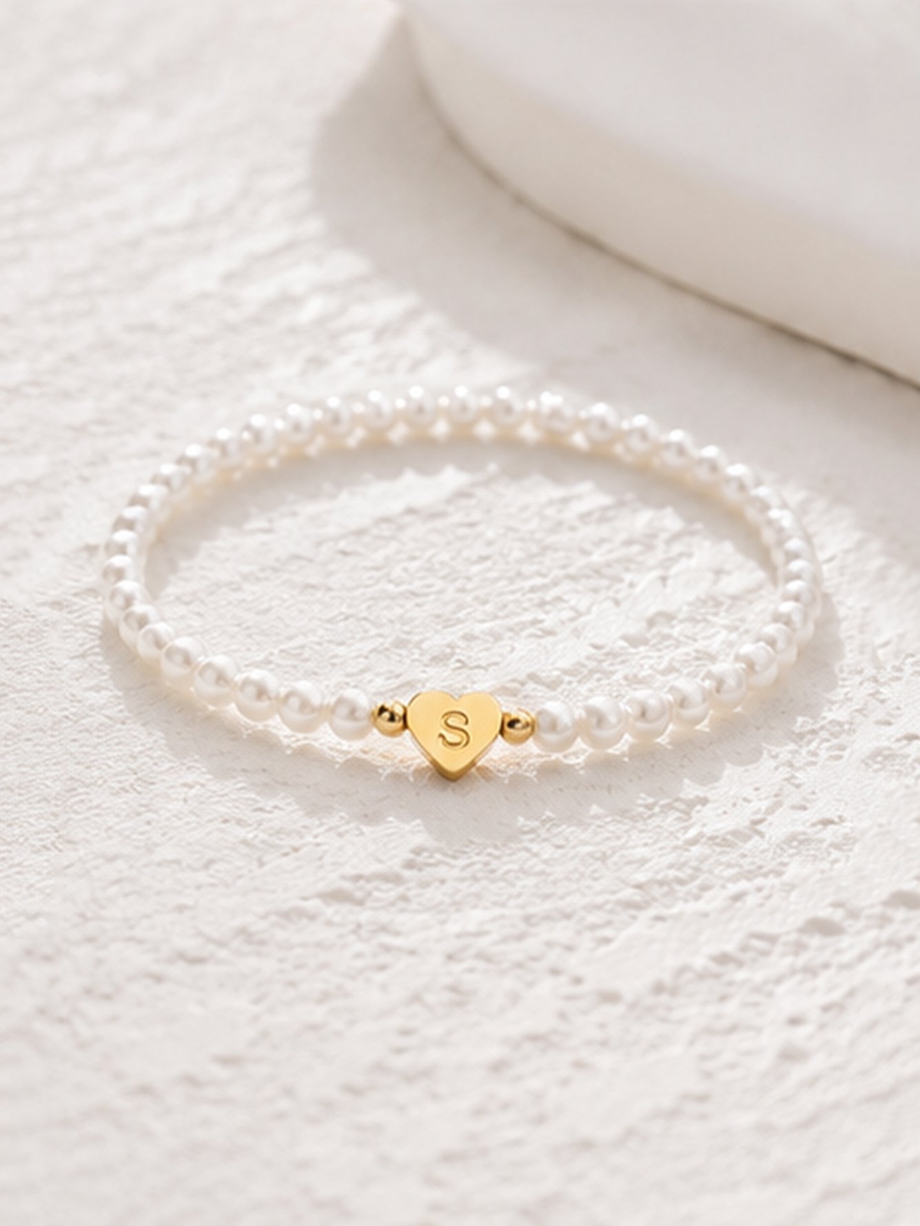 Personalized Gold Heart Initial Pearl Bracelet