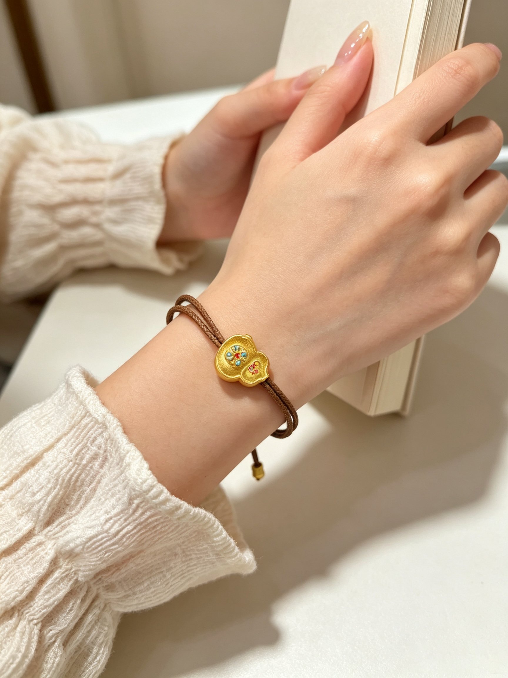 Golden Gourd Charm Multistrand Bracelet