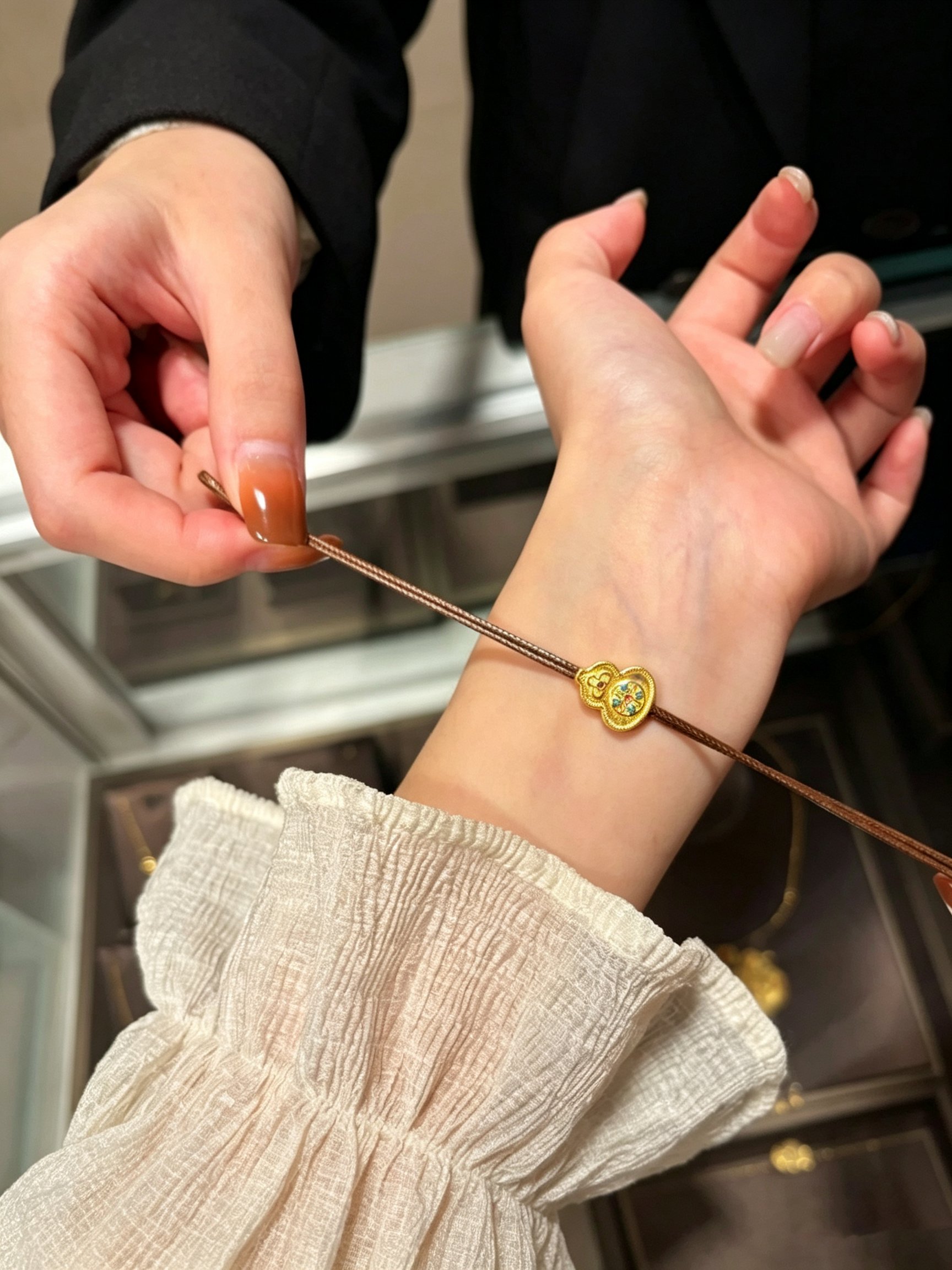 Golden Gourd Charm Multistrand Bracelet
