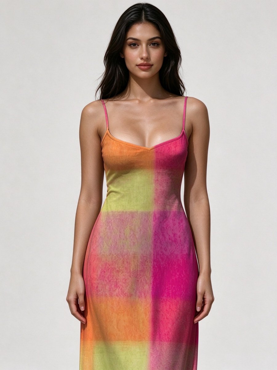 Multi-Color Block Maxi Slip Dress