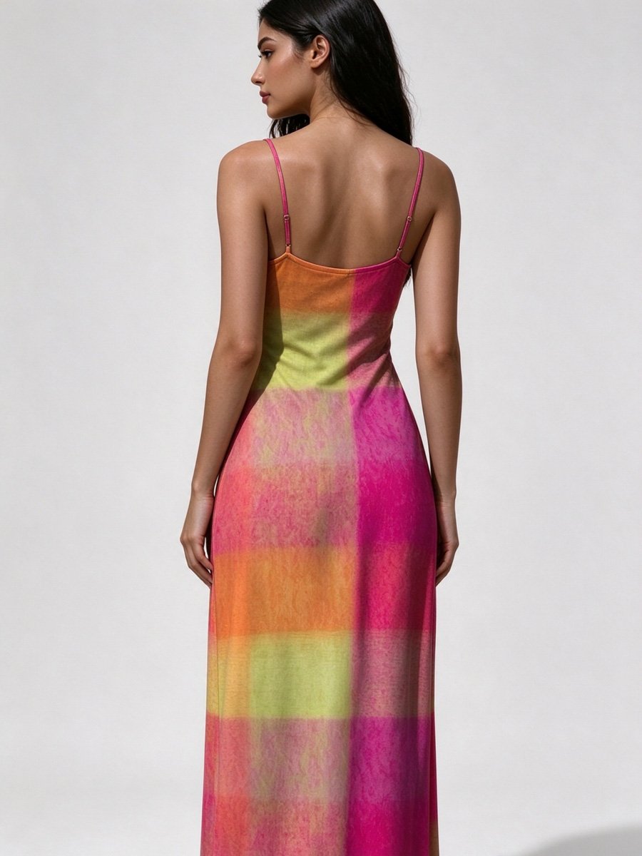Multi-Color Block Maxi Slip Dress