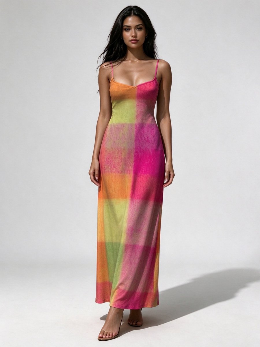 Multi-Color Block Maxi Slip Dress