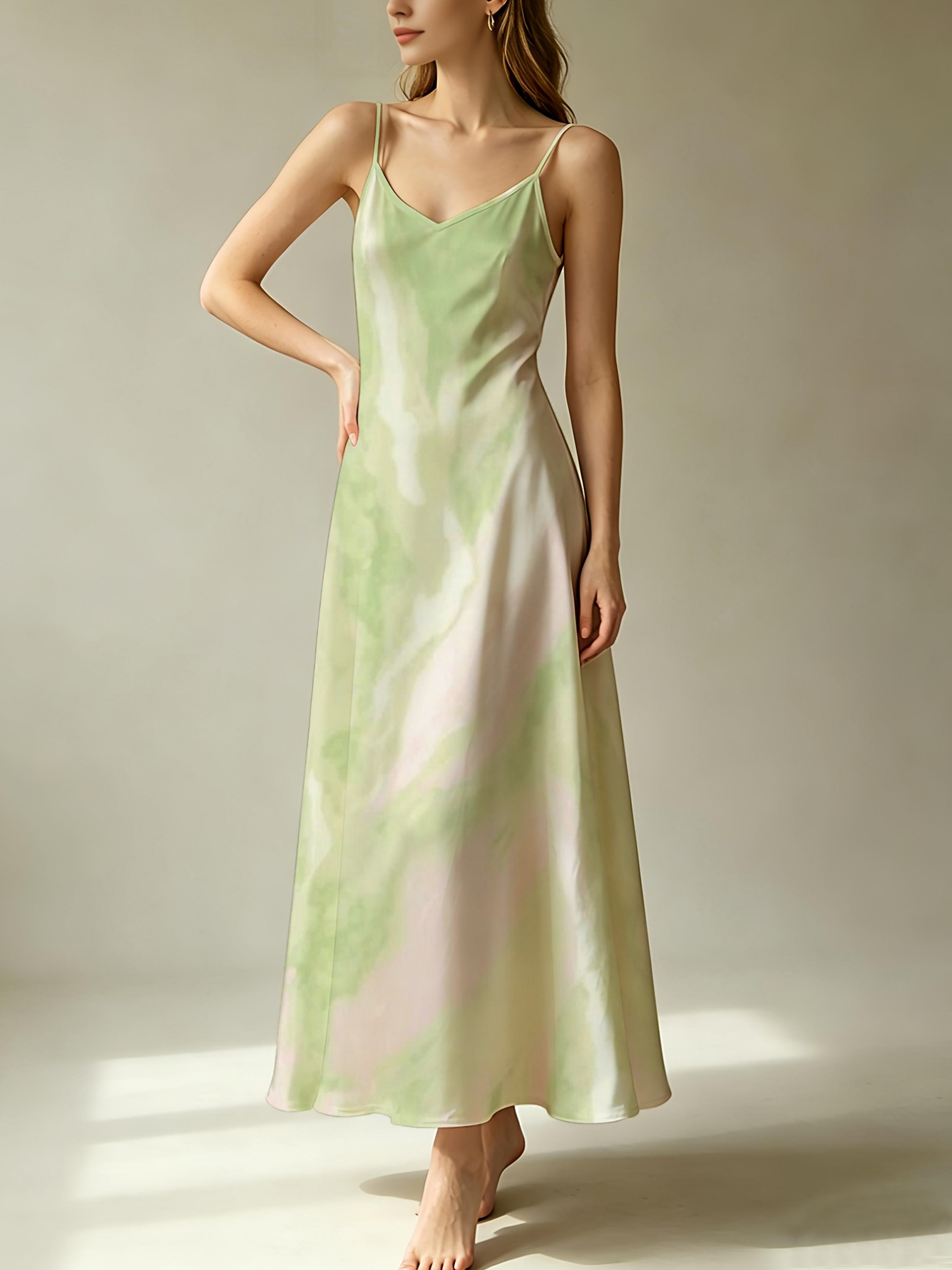 Multi Dyed V Neck Slip Maxi Dress