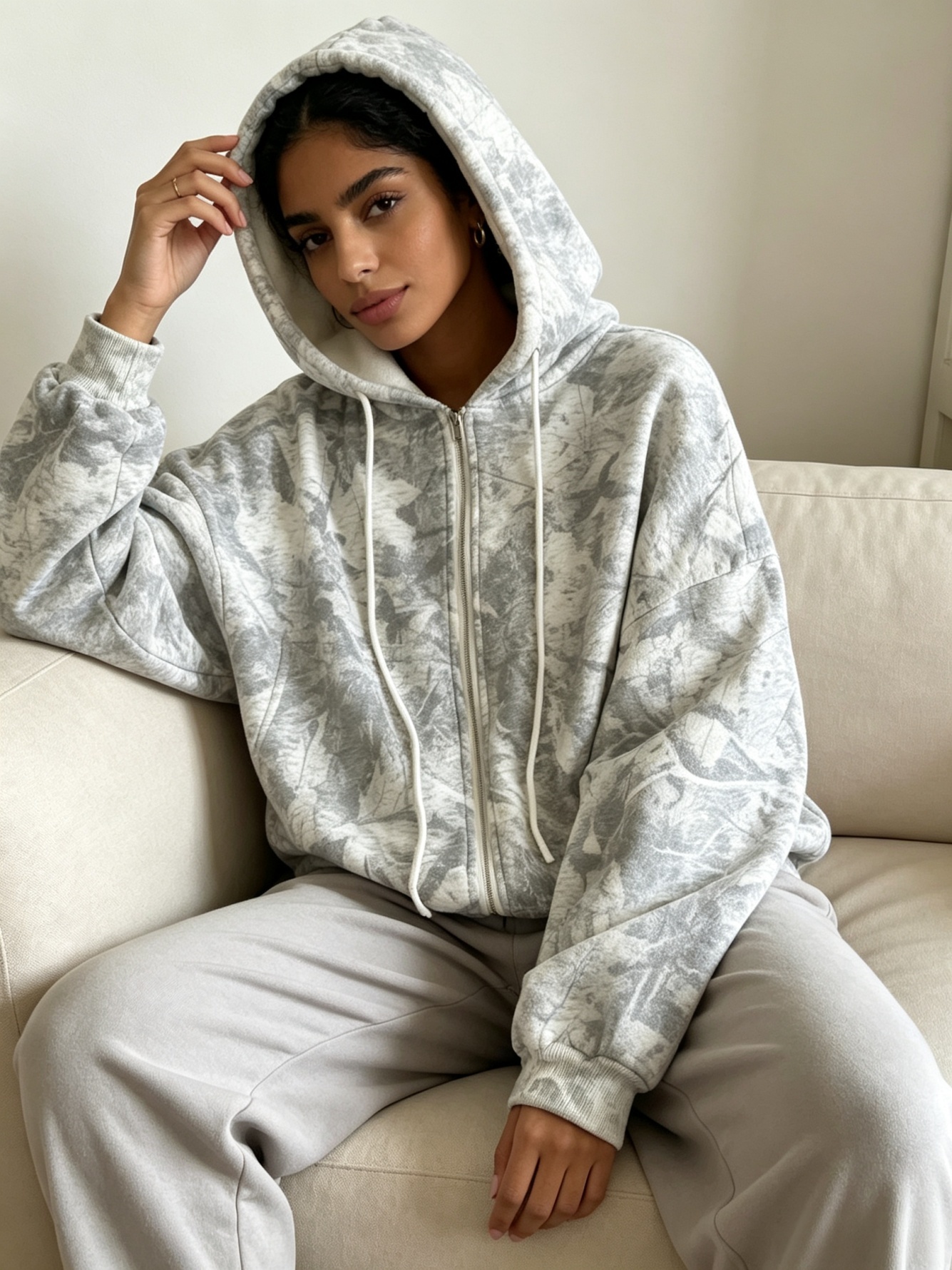 Grey Printed Hoodie