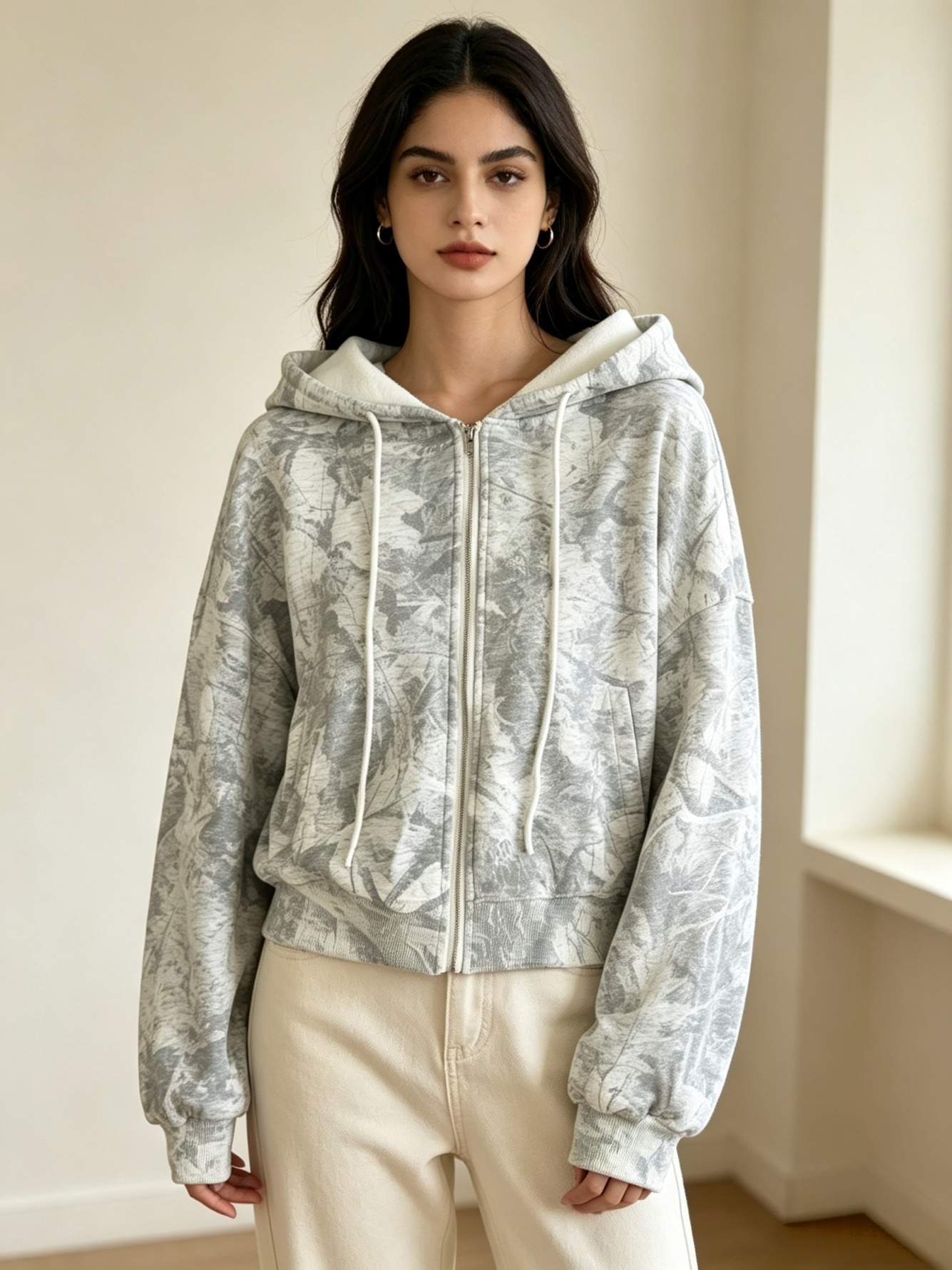 Grey Printed Hoodie