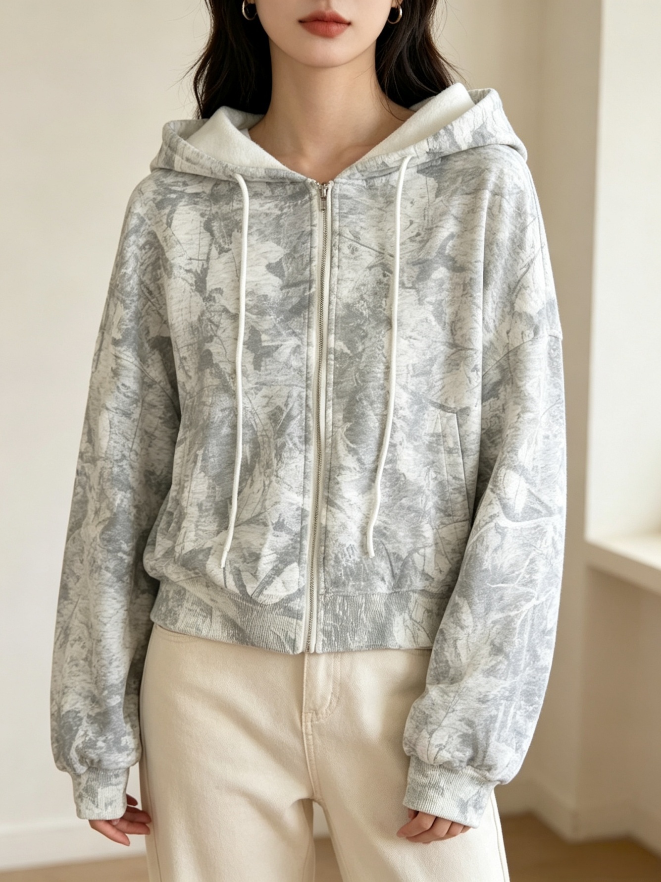 Grey Printed Hoodie