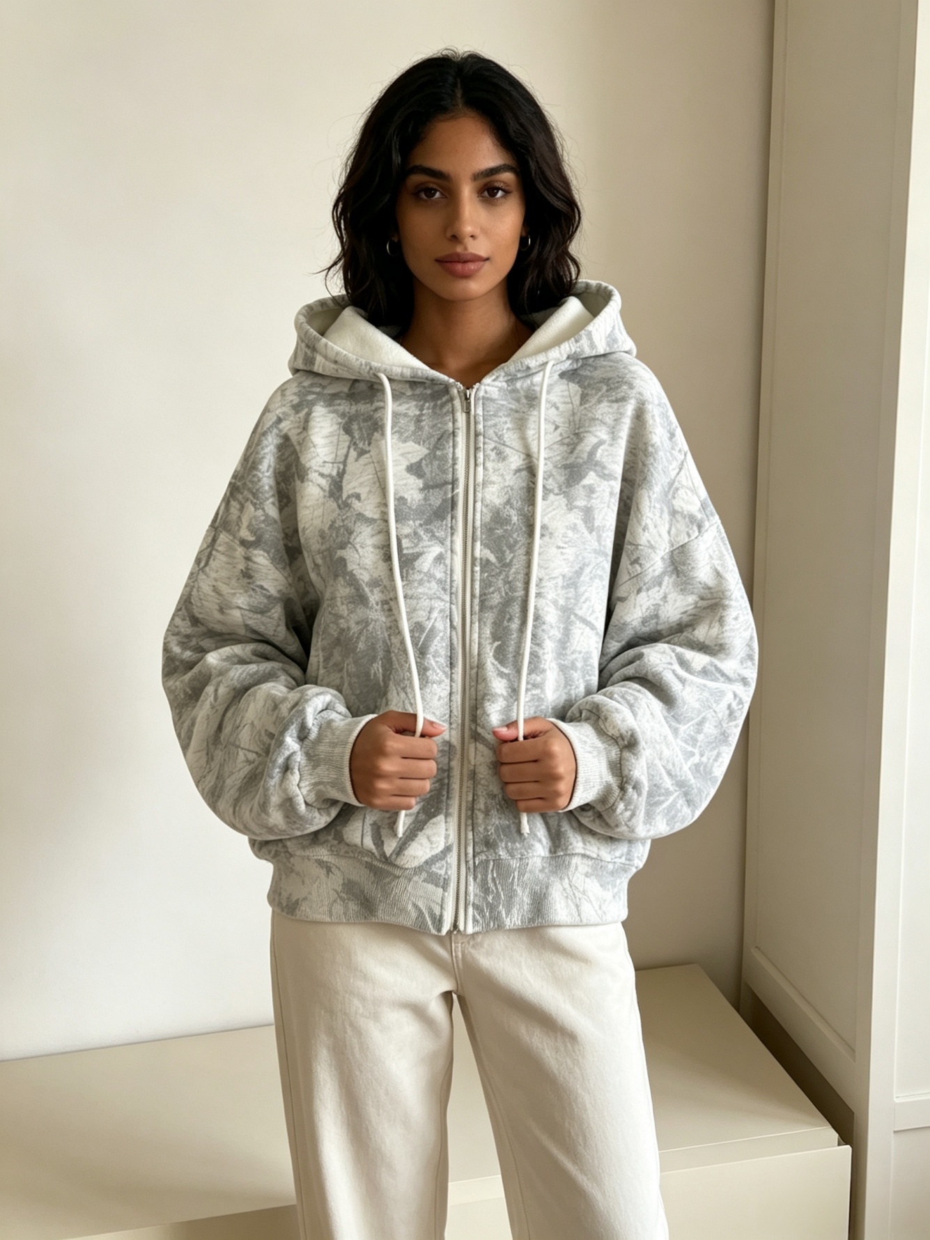 Grey Printed Hoodie