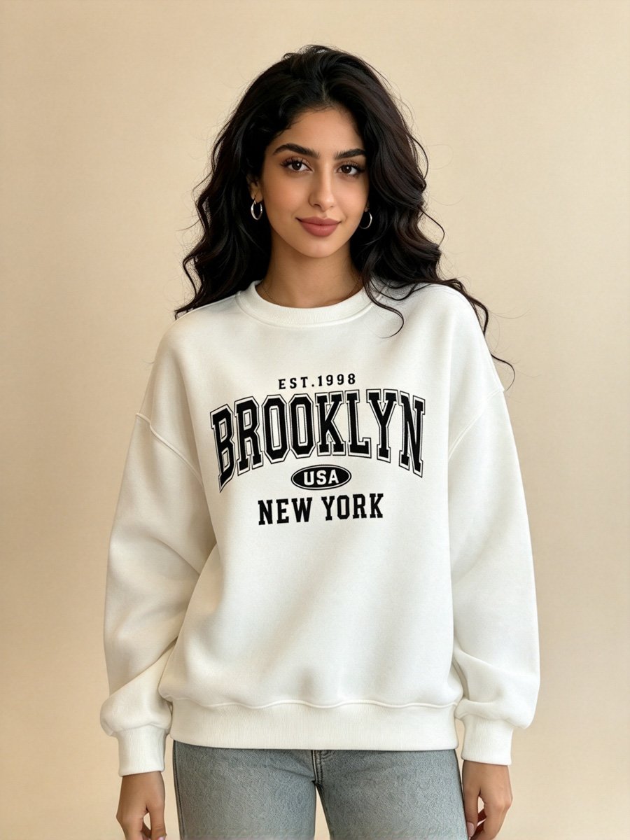 White Brooklyn Graphic Crew Neck Sweatshirt