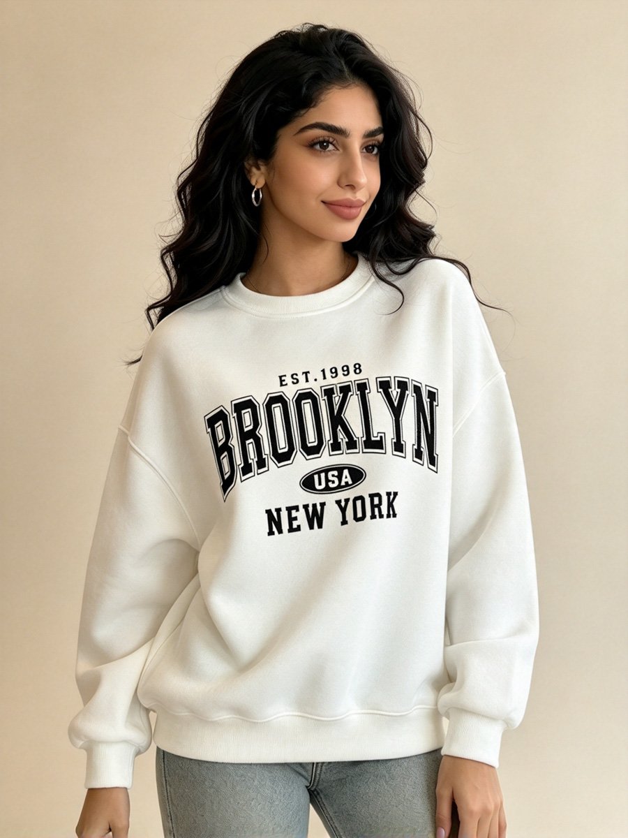 White Brooklyn Graphic Crew Neck Sweatshirt