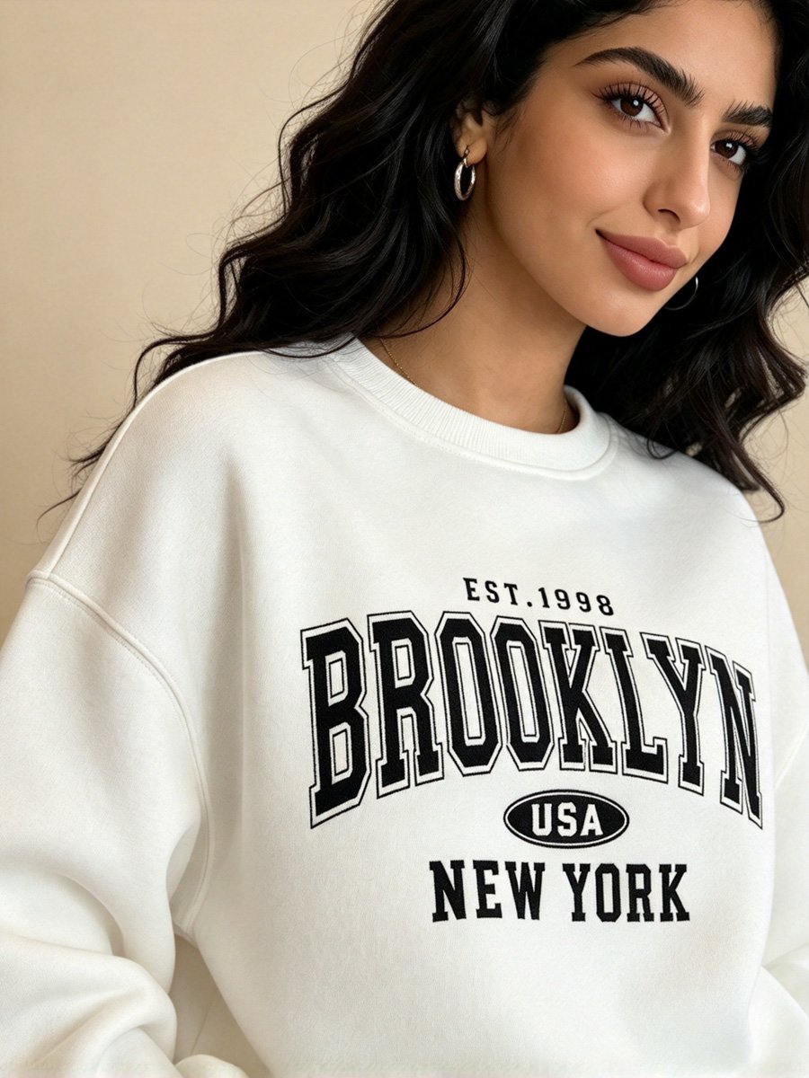 White Brooklyn Graphic Crew Neck Sweatshirt