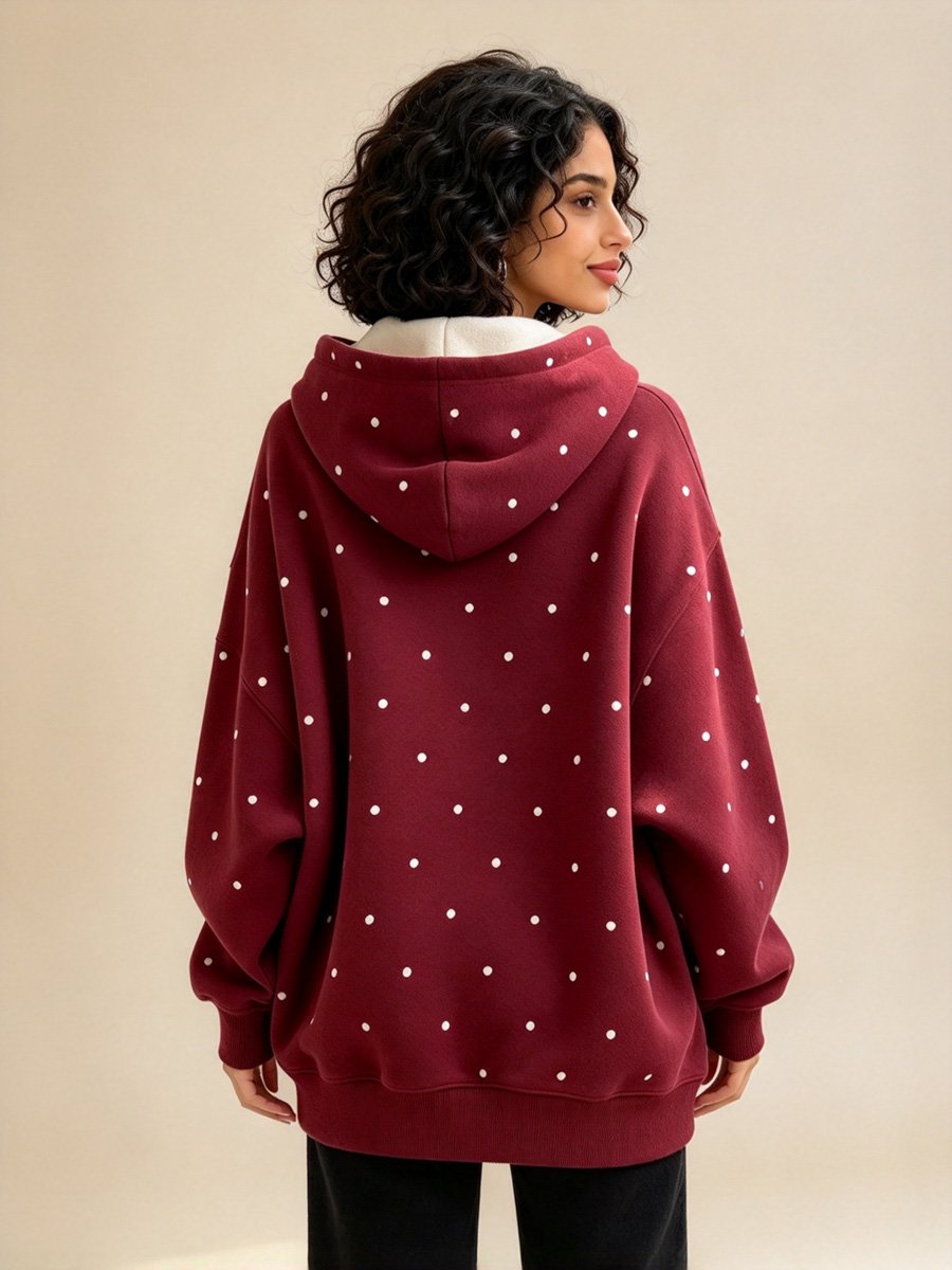 Burgundy Polka Dot Zip-Up Hoodie