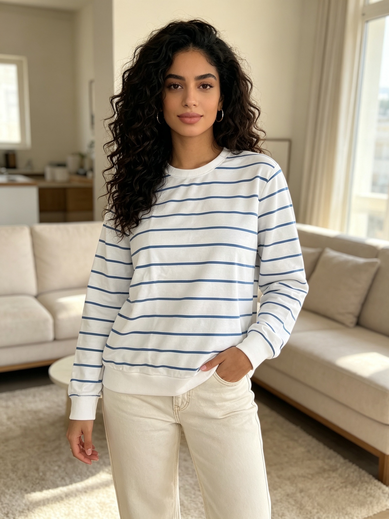White Striped Sweatshirt