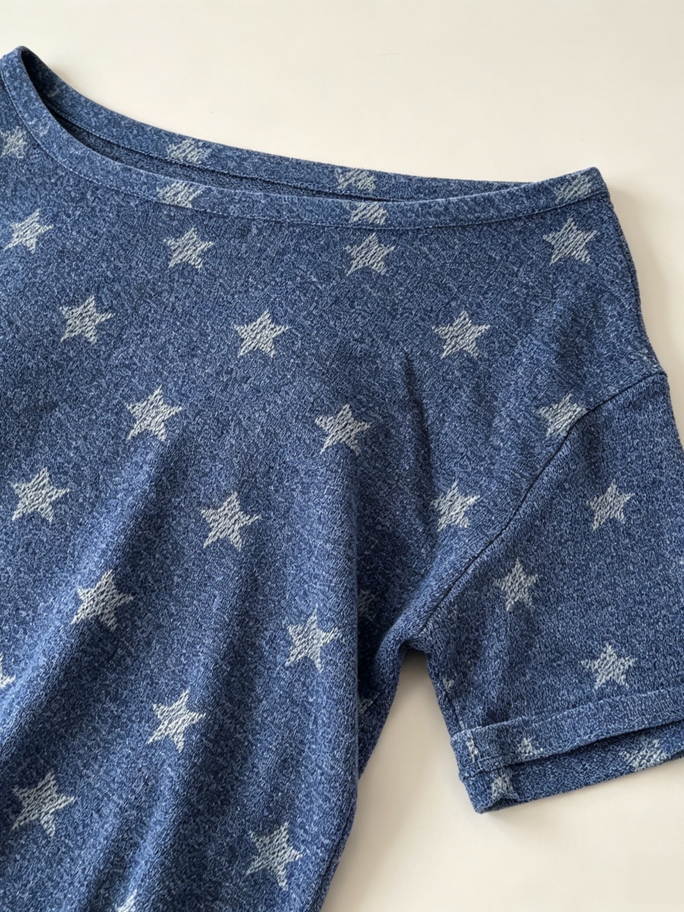 Blue Star Print Off-Shoulder Casual Top