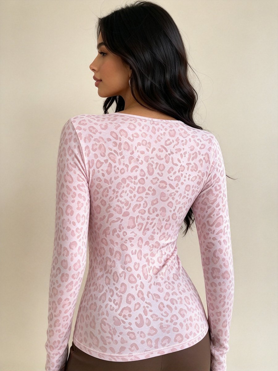 Pink Leopard Print Long Sleeve Top