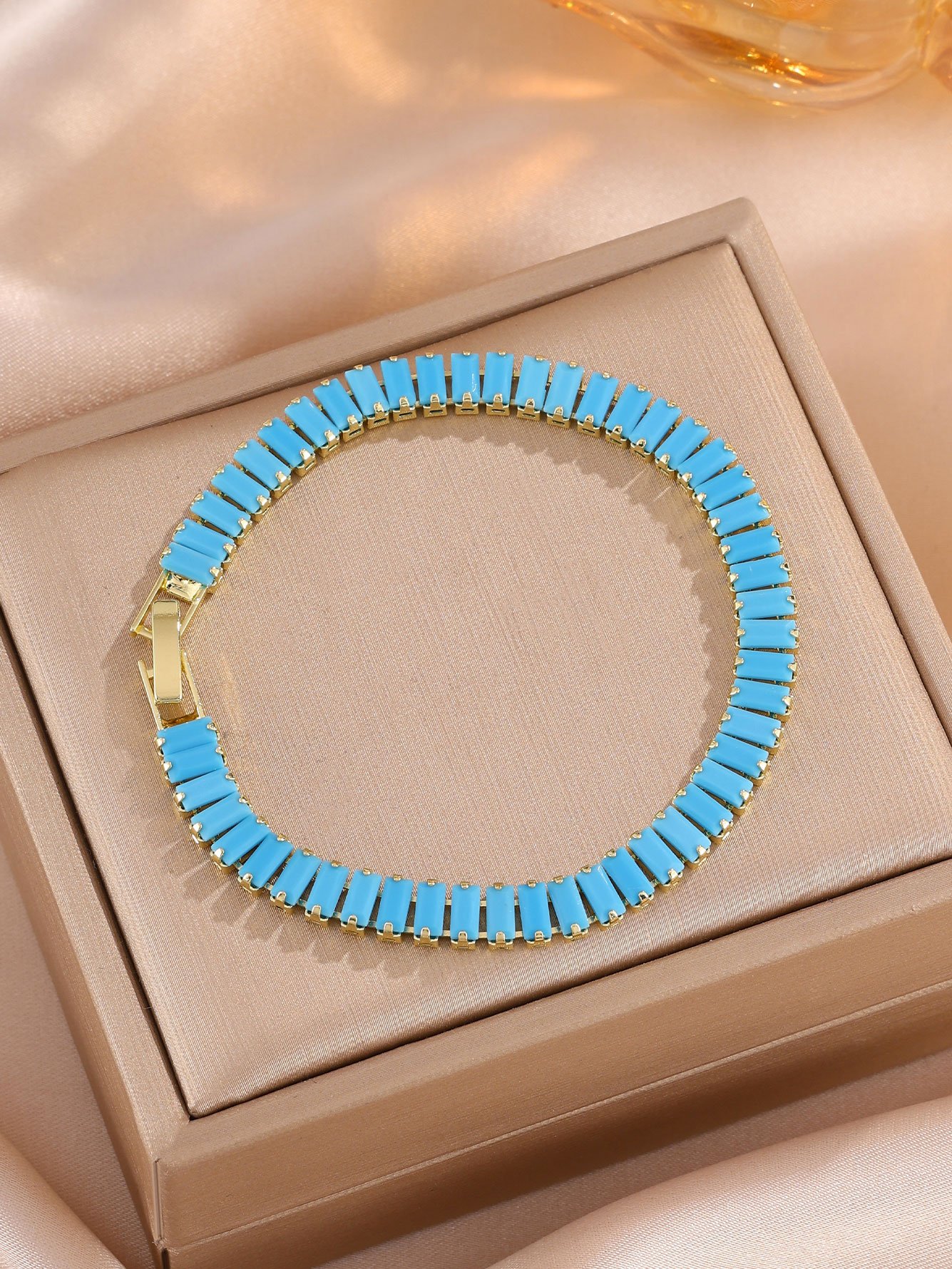 Gold-Plated Blue Turquoise Link Bracelet