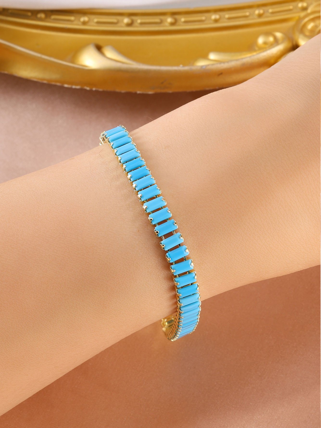 Gold-Plated Blue Turquoise Link Bracelet