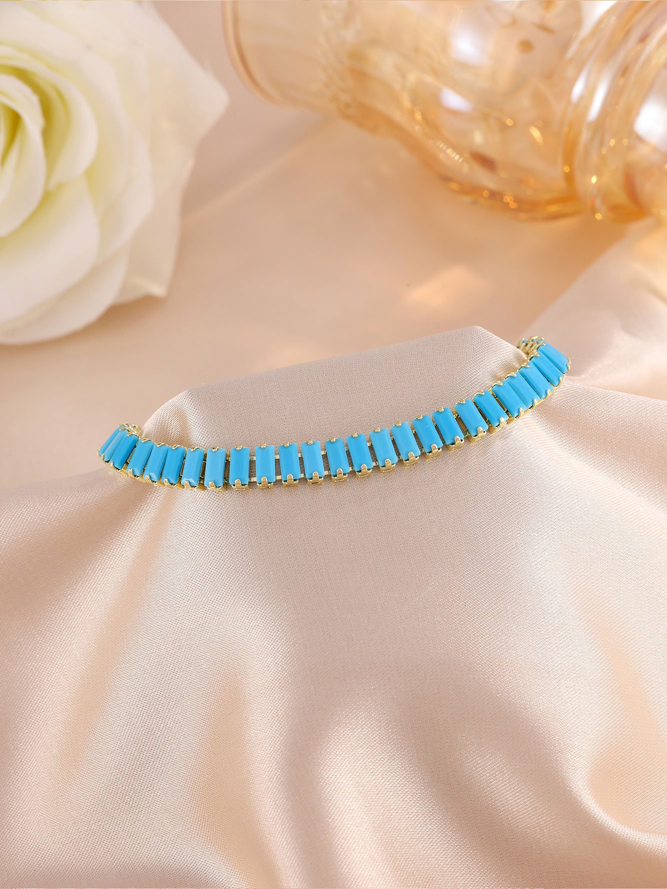 Gold-Plated Blue Turquoise Link Bracelet