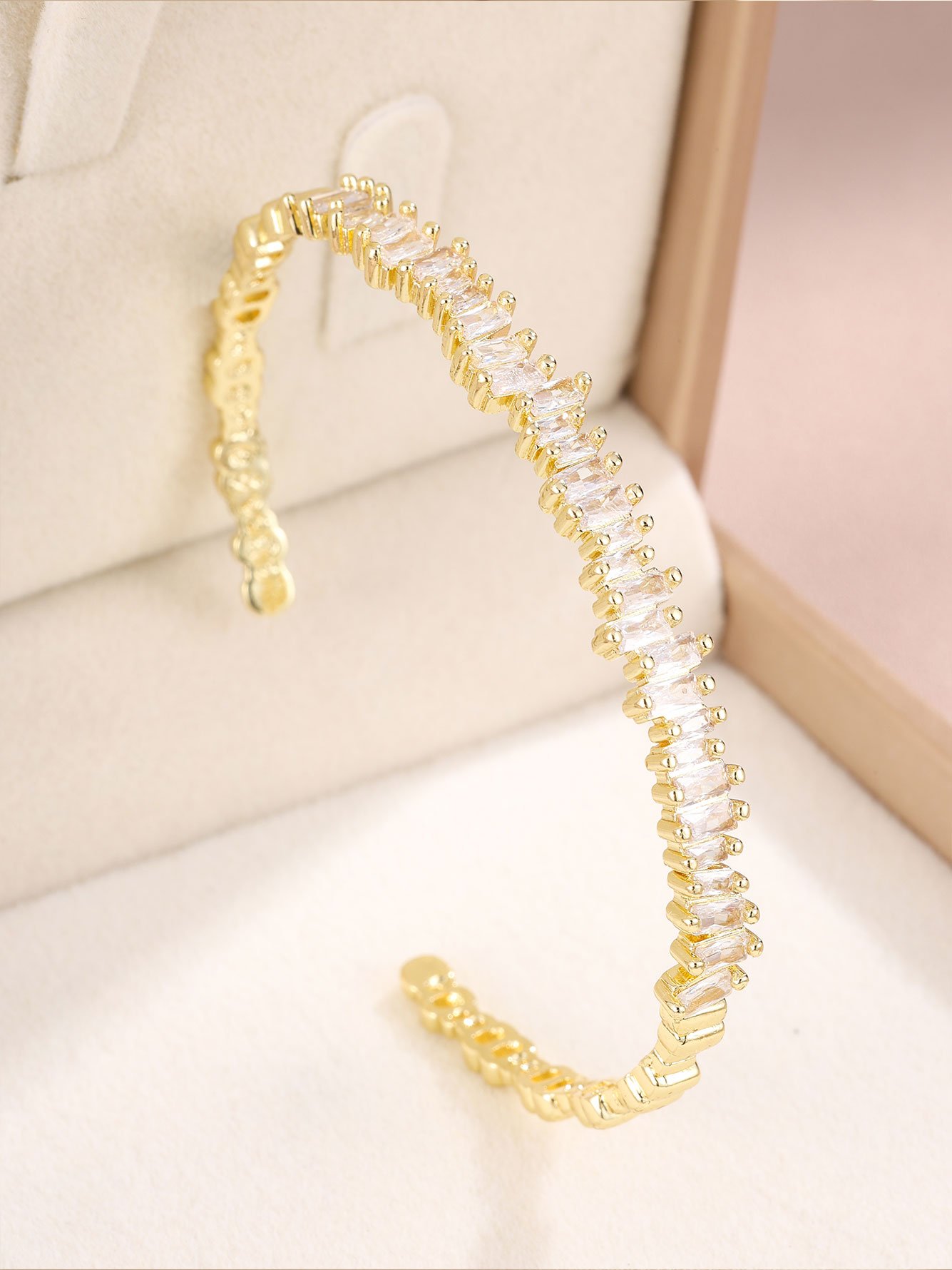 Gold Plated Open Cuff Bracelet with Zirconia