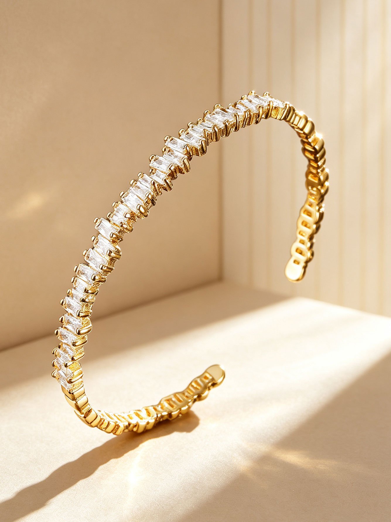 Gold Plated Open Cuff Bracelet with Zirconia