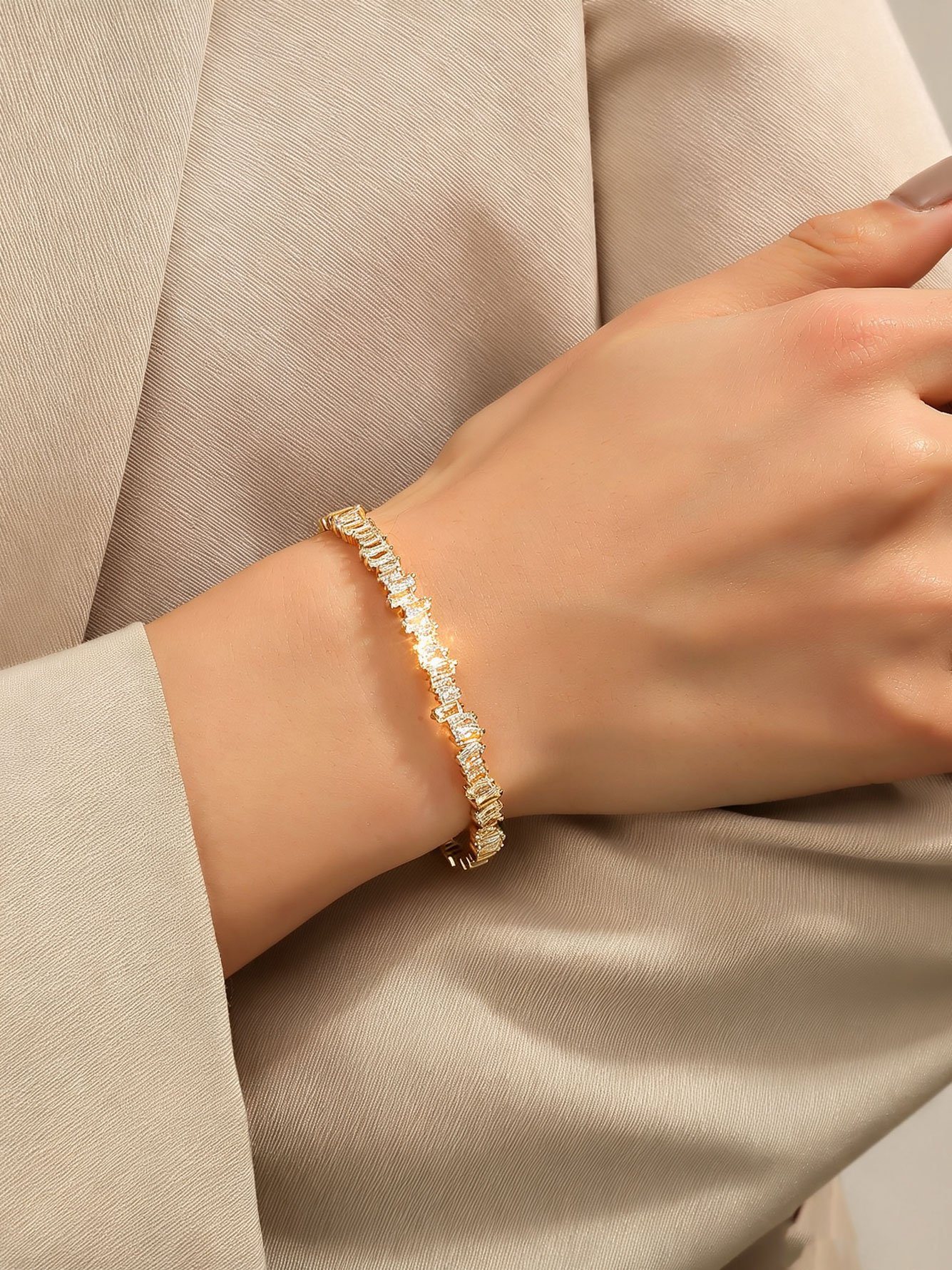 Gold Plated Open Cuff Bracelet with Zirconia