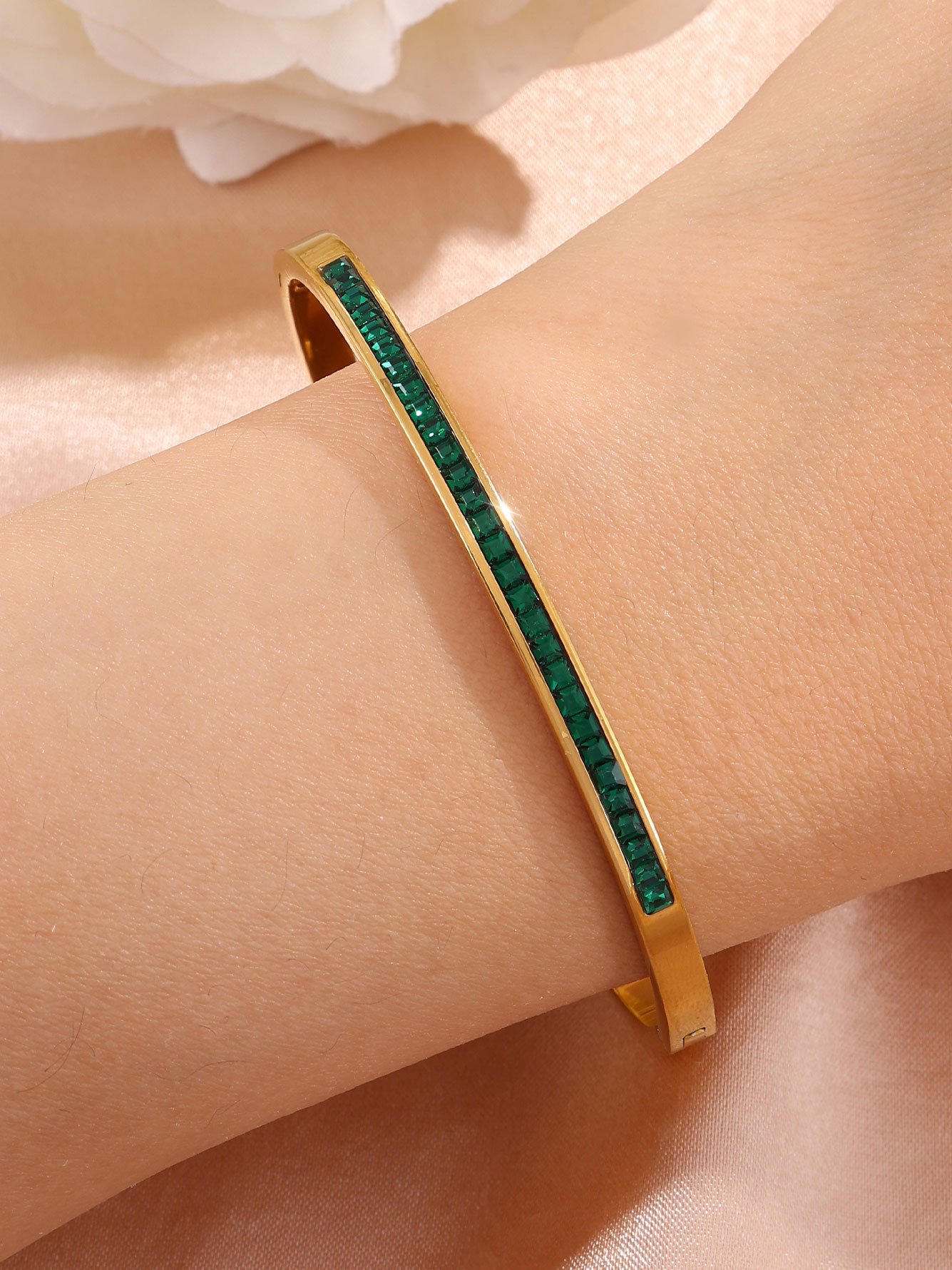 Gold-Plated Green Zircon Bangle