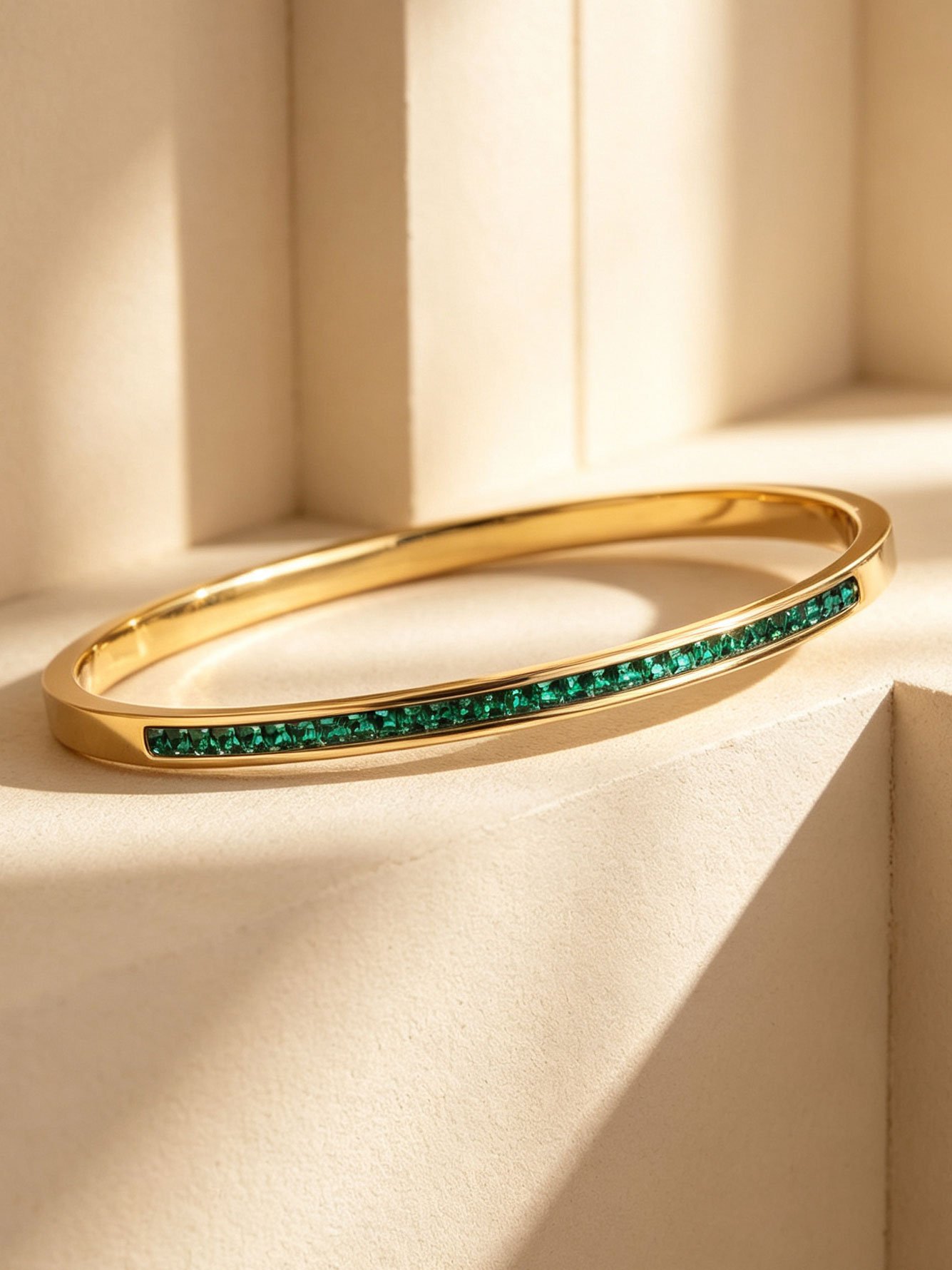 Gold-Plated Green Zircon Bangle