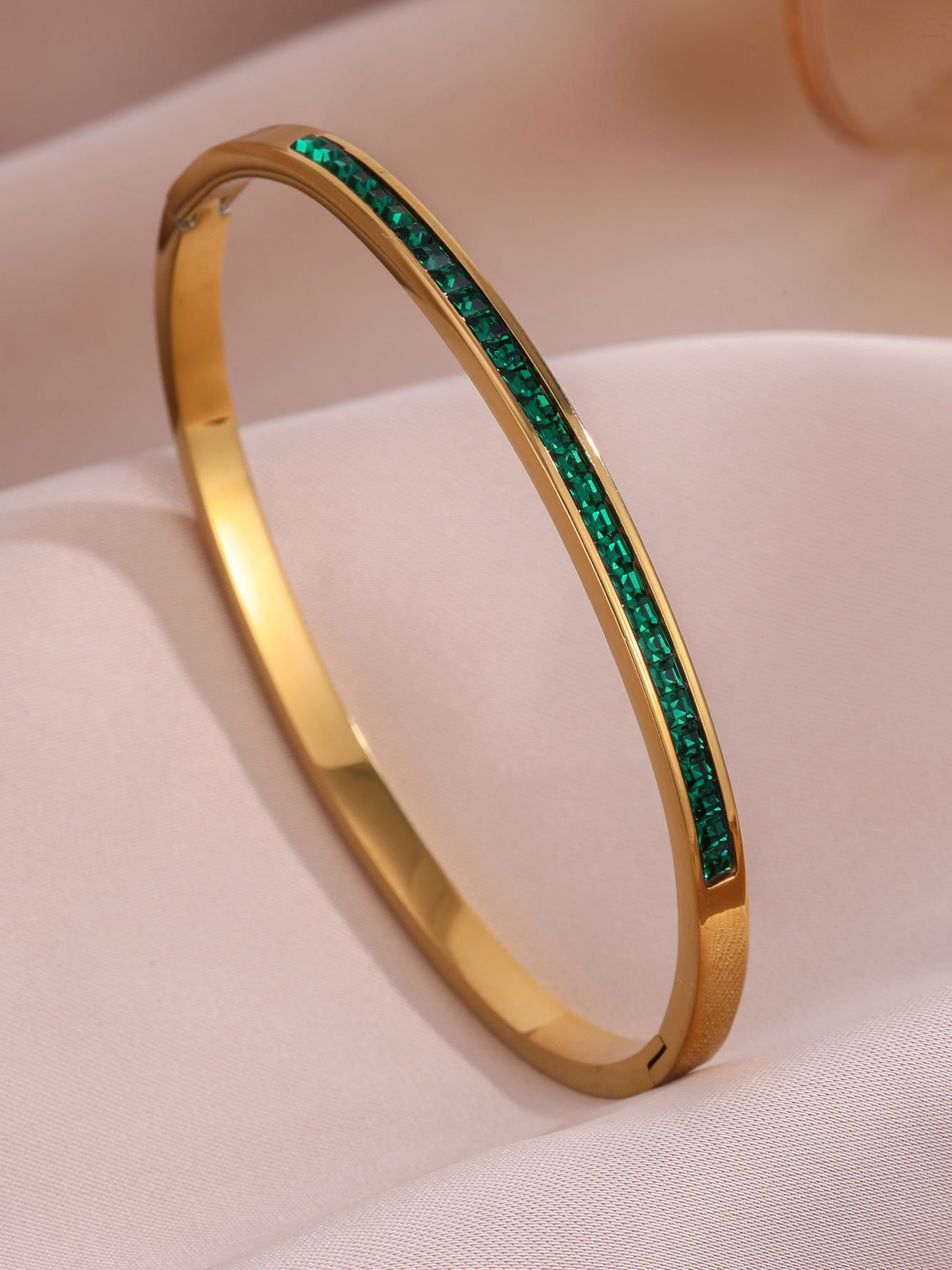 Gold-Plated Green Zircon Bangle