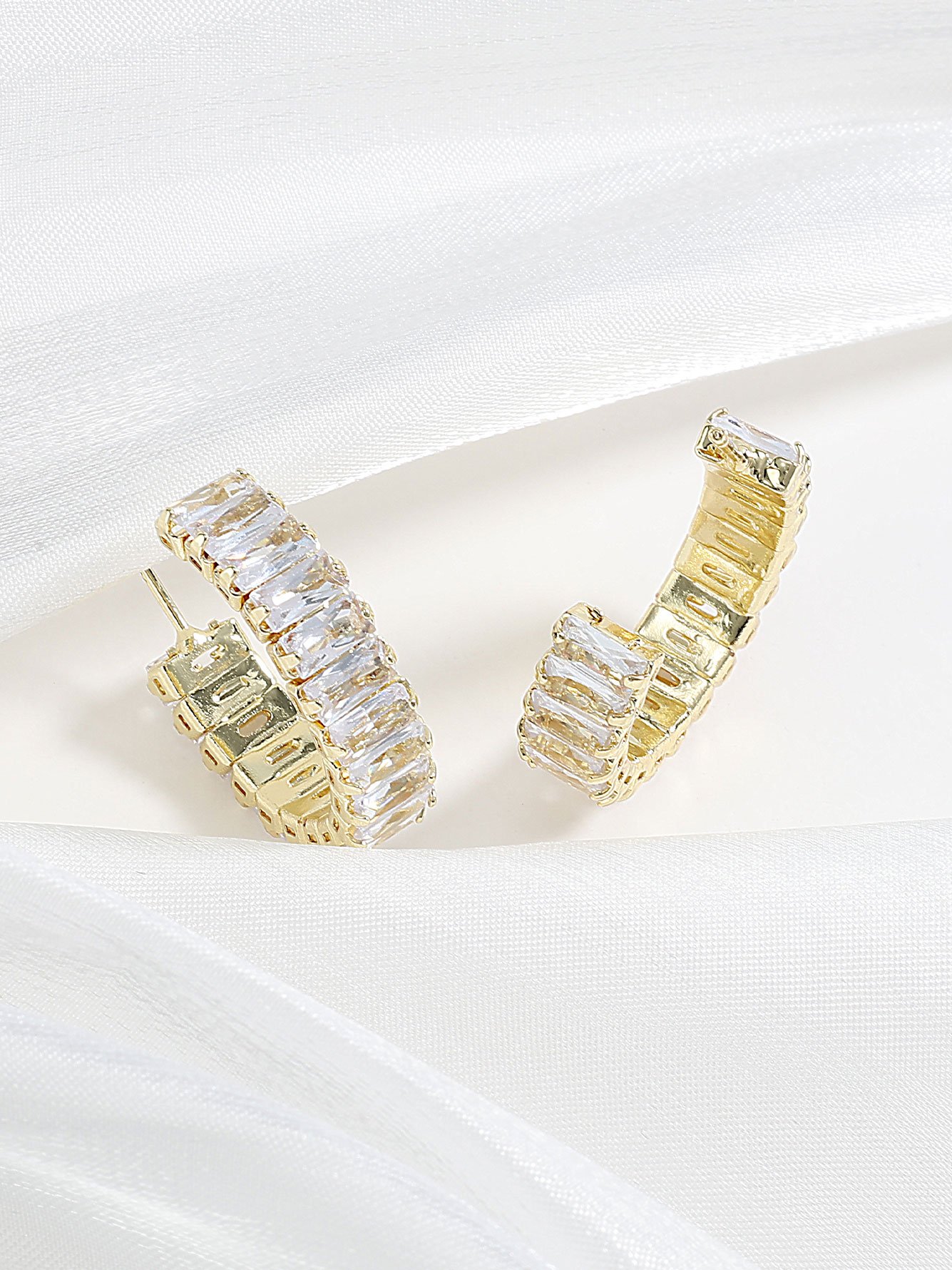 Gold Plated Baguette Zircon Hoop Earrings
