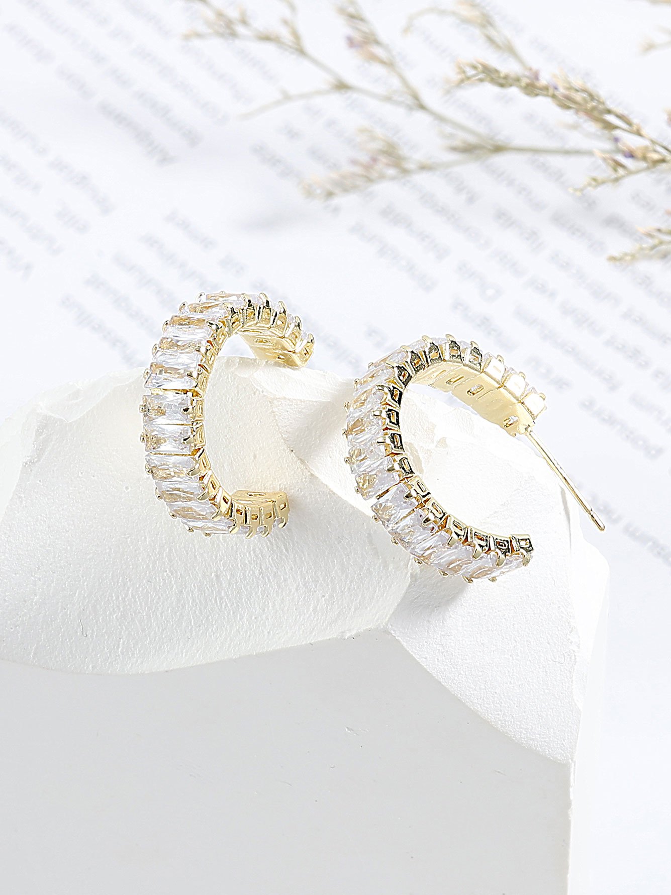 Gold Plated Baguette Zircon Hoop Earrings