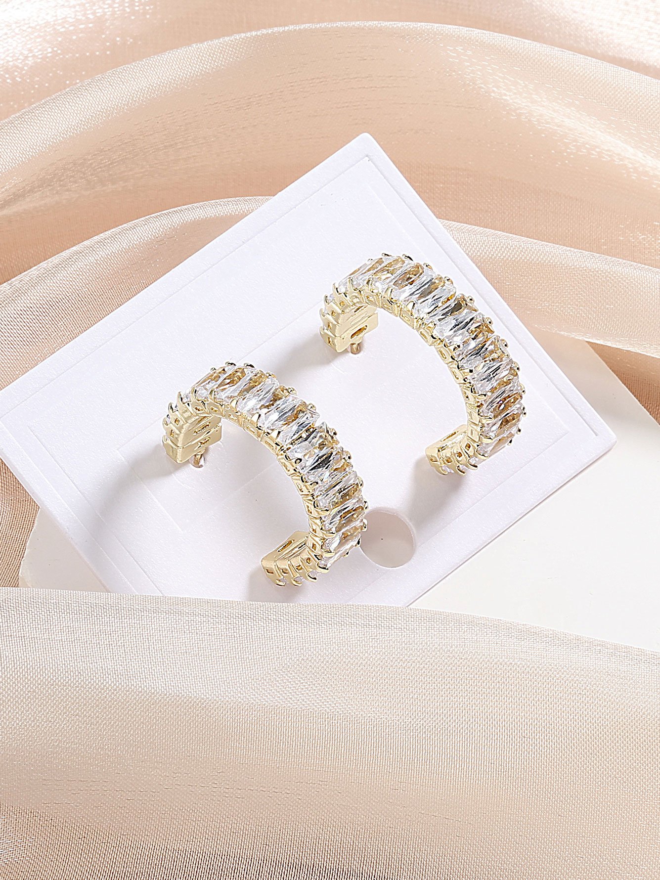 Gold Plated Baguette Zircon Hoop Earrings