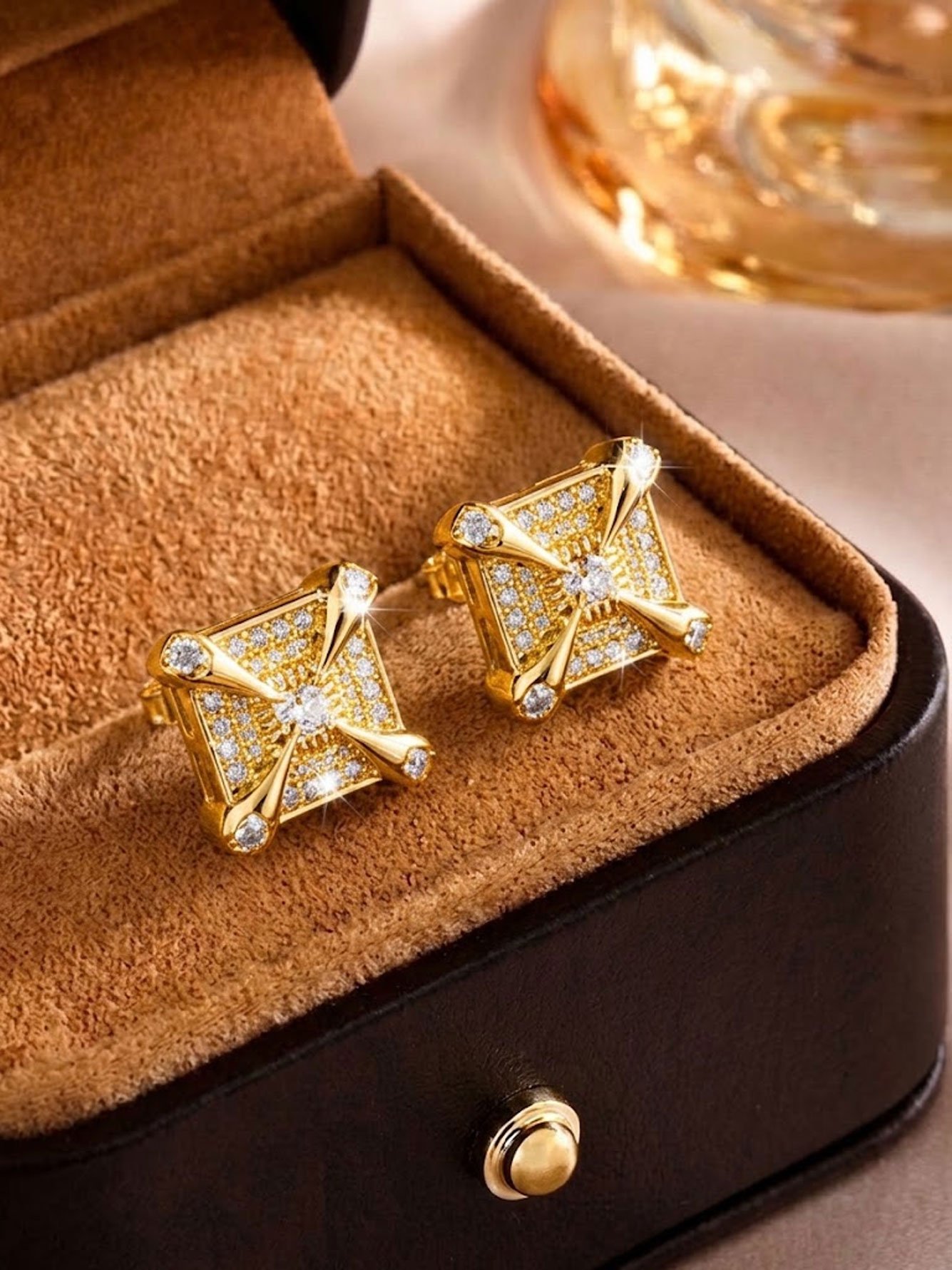 Gold Plated Square Zircon Stud Earrings