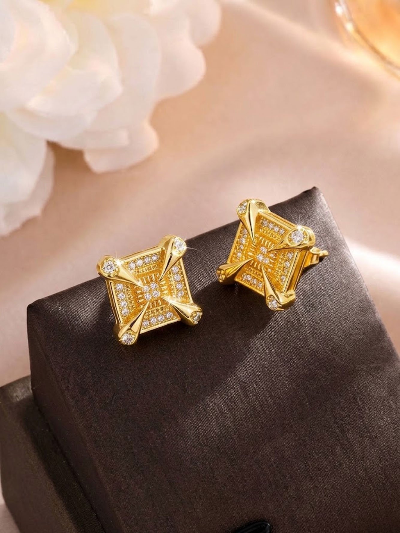 Gold Plated Square Zircon Stud Earrings