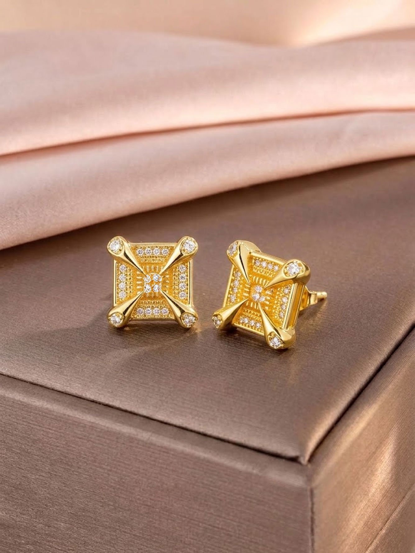 Gold Plated Square Zircon Stud Earrings