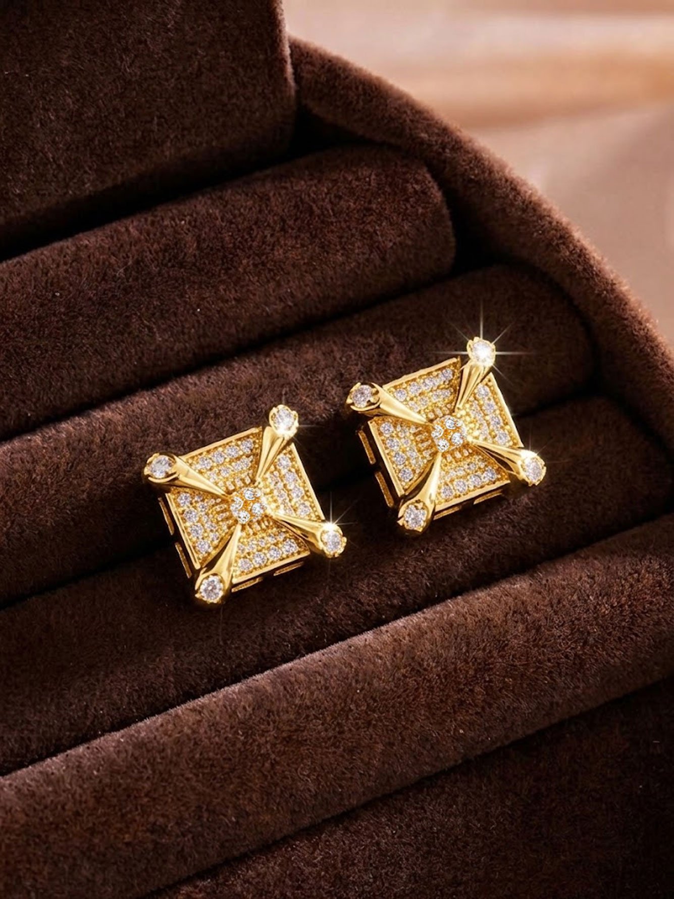 Gold Plated Square Zircon Stud Earrings