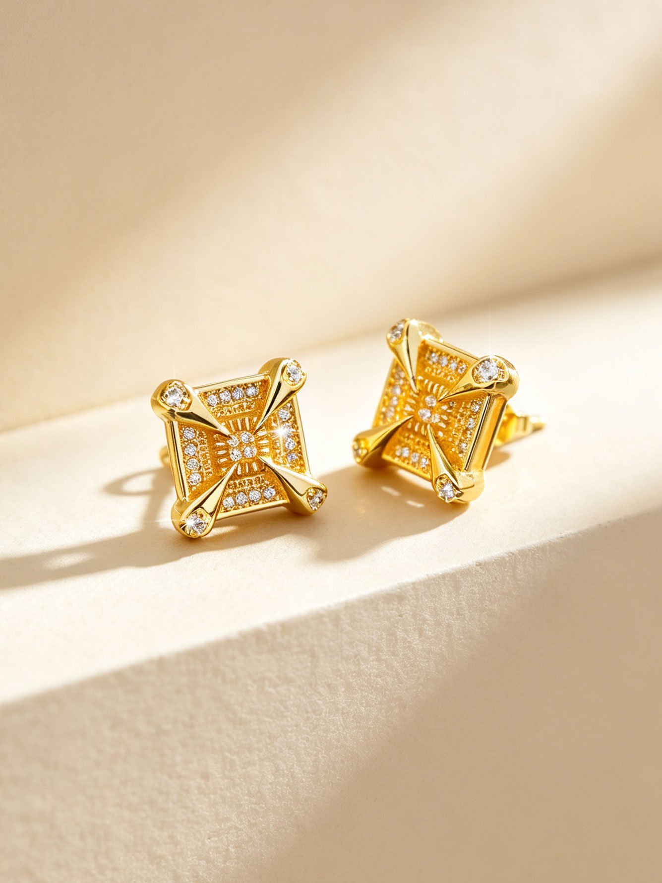 Gold Plated Square Zircon Stud Earrings