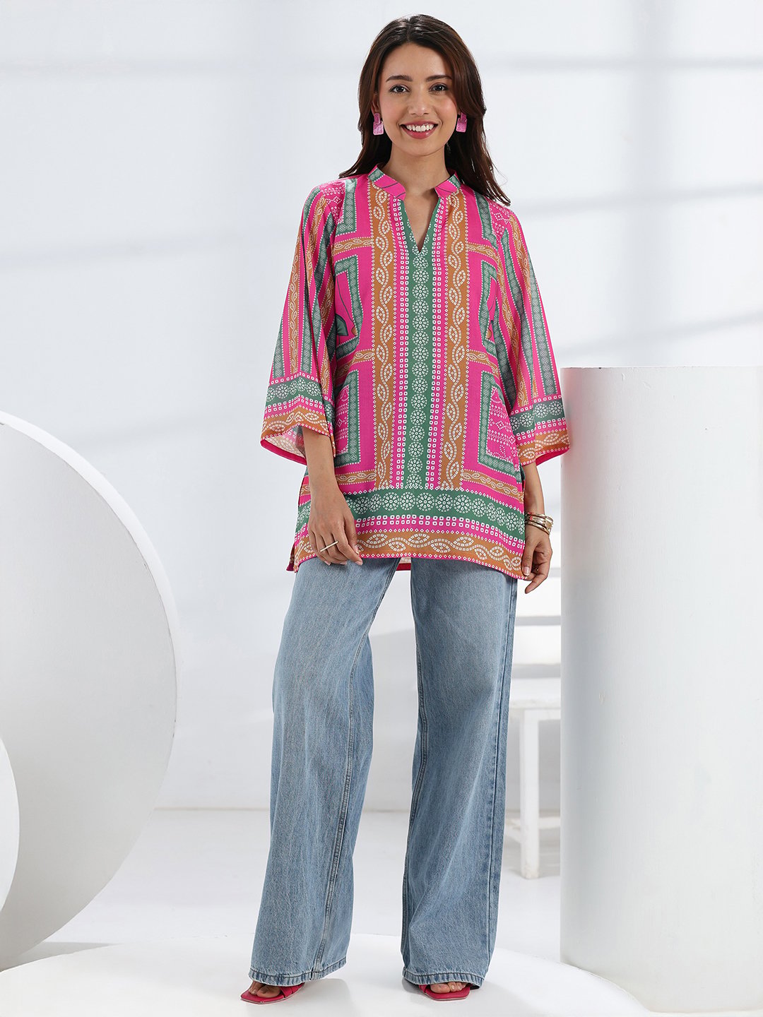 Multi-Printed Cotton Blend Straight Kurti