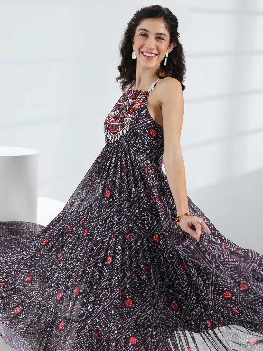Black Printed Georgette Dress