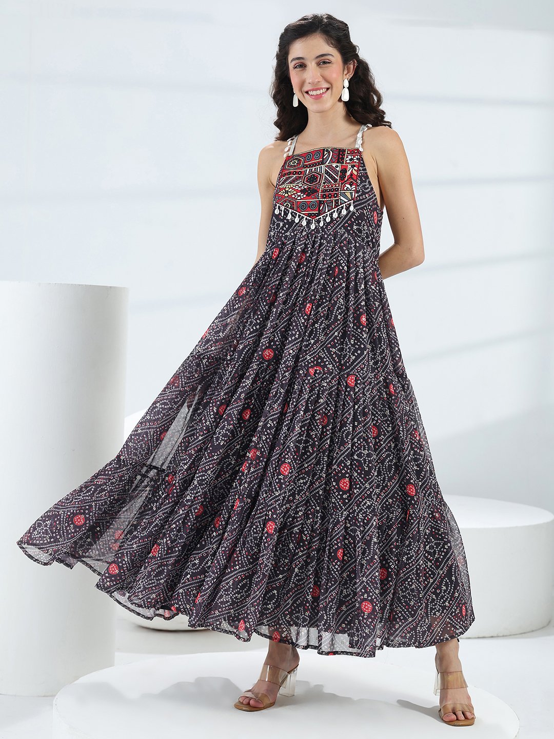 Black Printed Georgette Dress
