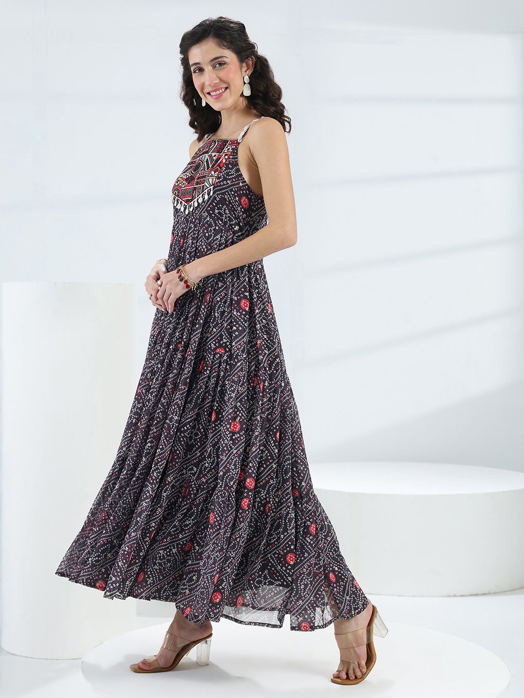 Black Printed Georgette Dress