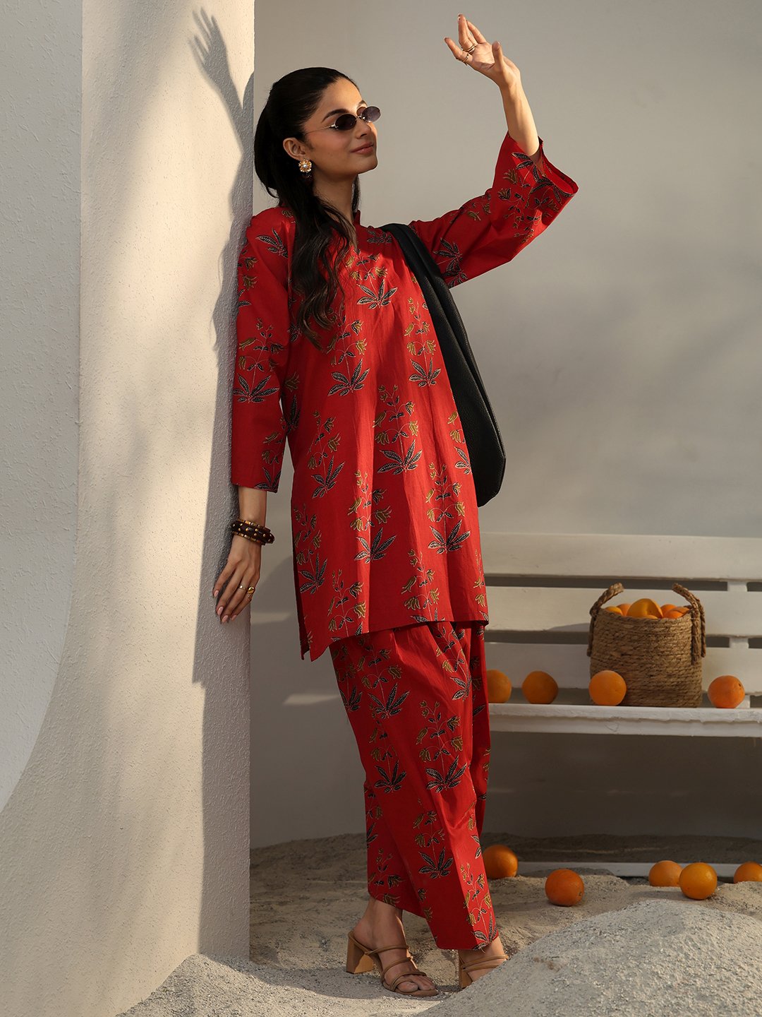 Red Printed Cotton Co-ord Set