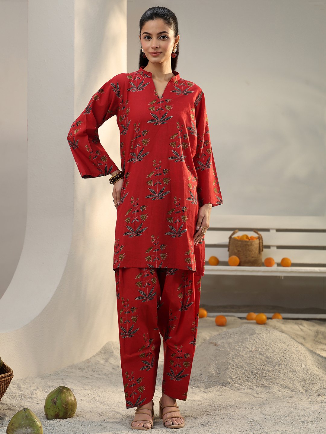 Red Printed Cotton Co-ord Set