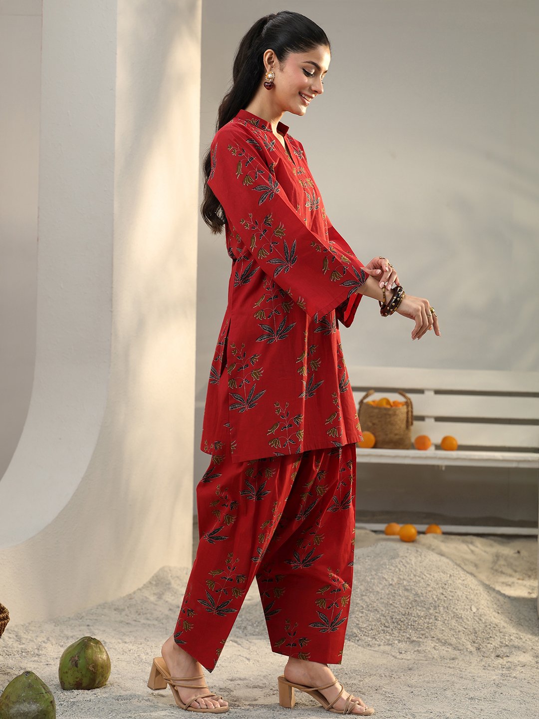 Red Printed Cotton Co-ord Set