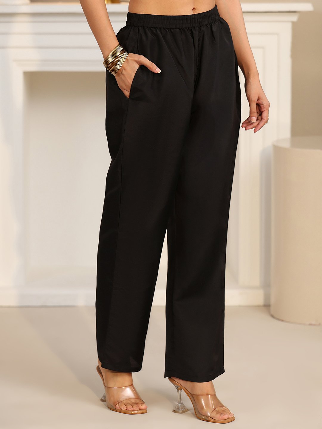Black Embroidered Georgette Straight Kurta With Trouser And Dupatta