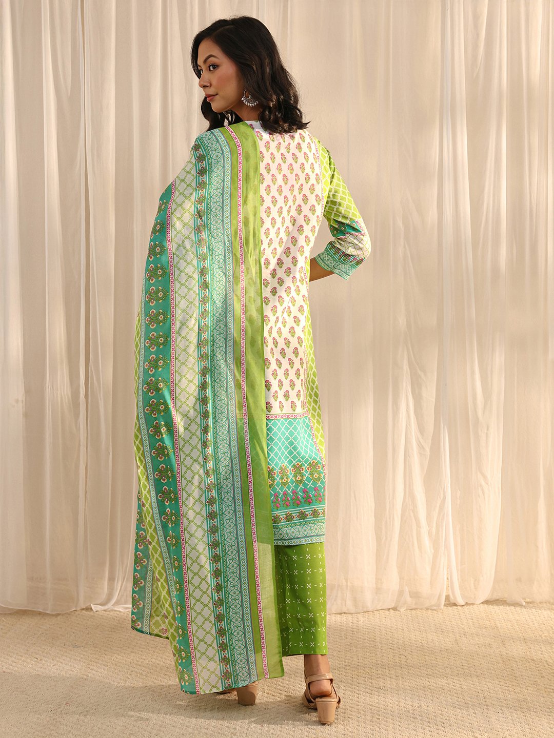 Multi-Print Cotton Blend Kurta Set with Dupatta