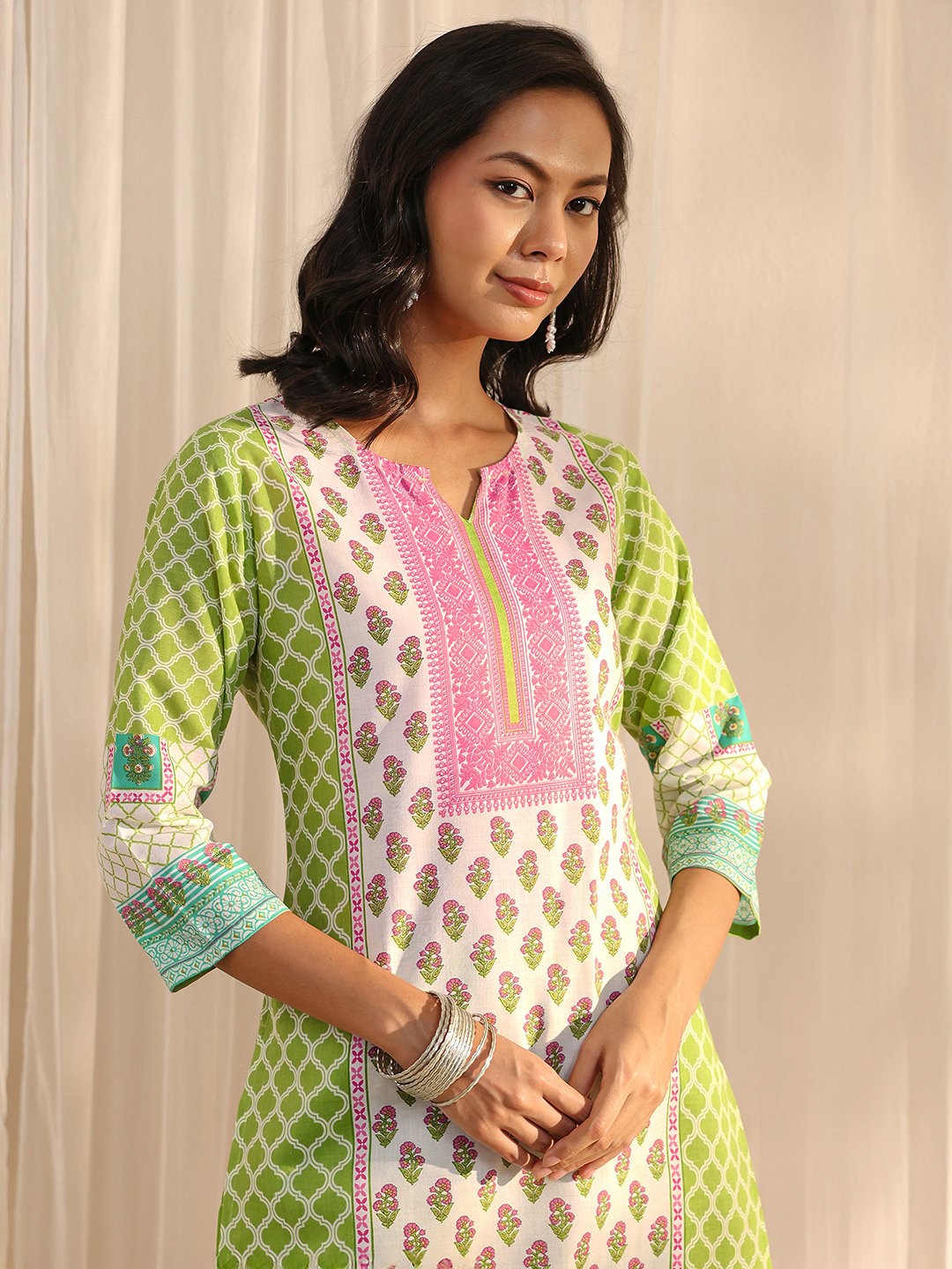 Multi-Print Cotton Blend Kurta Set with Dupatta