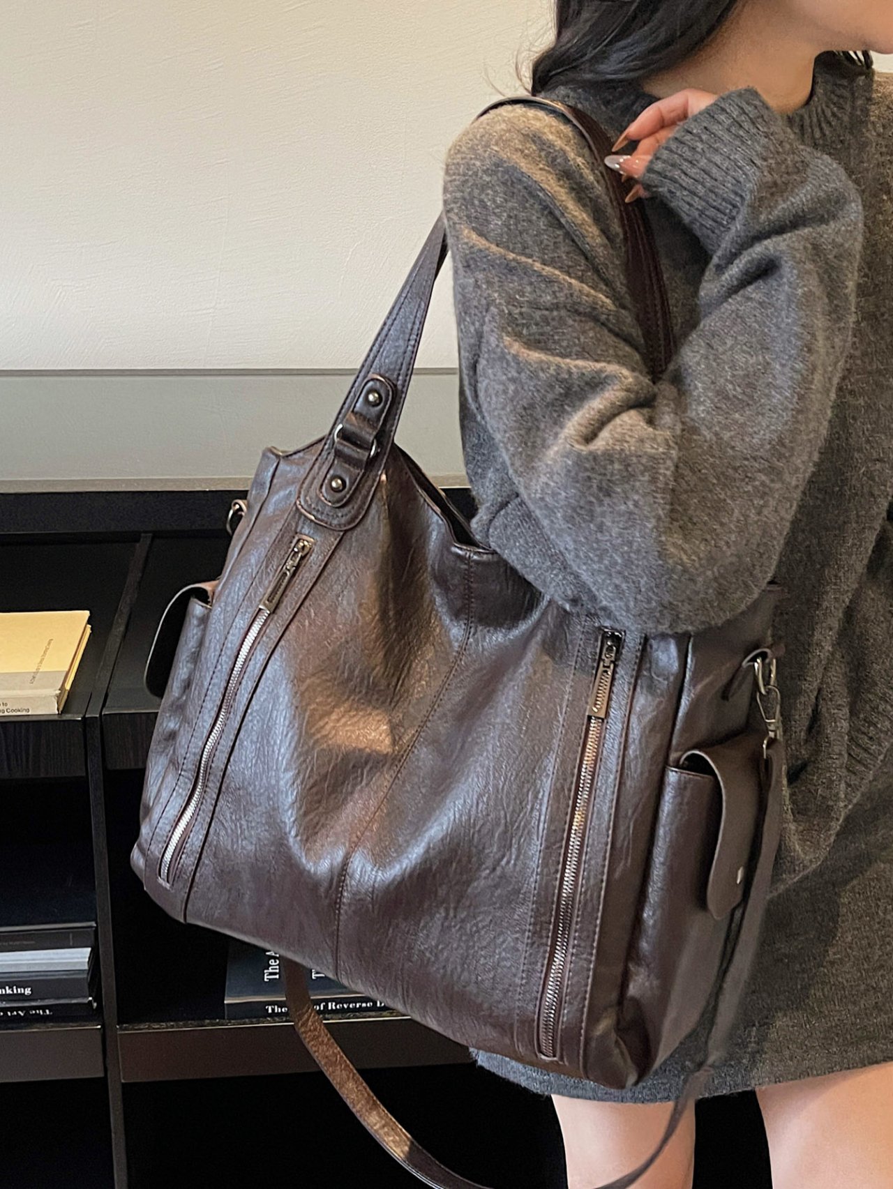 Coffee Brown Hobo Shoulder Bag