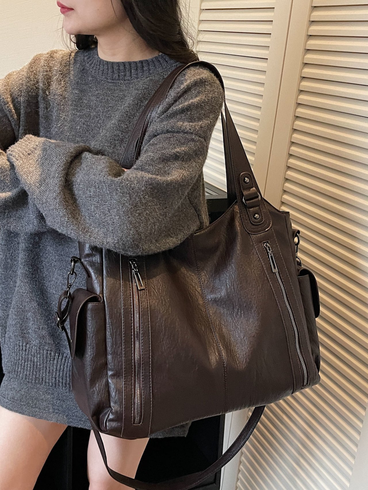 Coffee Brown Hobo Shoulder Bag