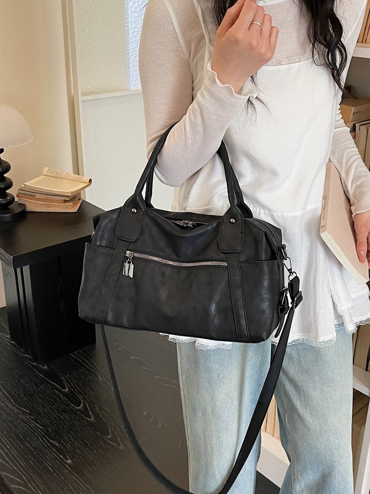 Black Bowling Shoulder Bag