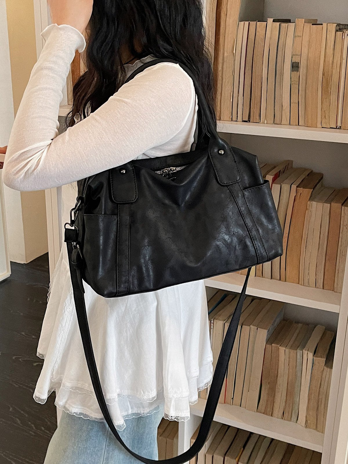 Black Bowling Shoulder Bag